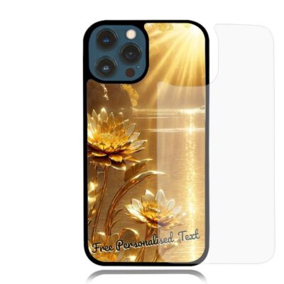Personalised Text For Apple iPhone Glass Phone Case Series - Sunray Gold Flower