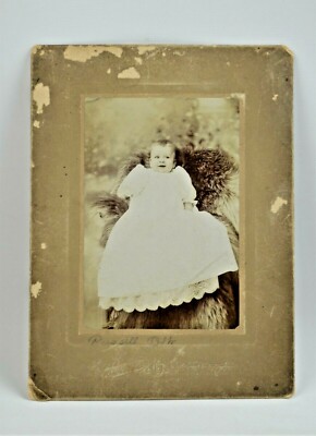 Vtg Photo of Baby on Thick Fur Blanket Cabinet Card Grossman Owings Ohio 1890's