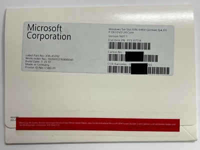 Microsoft Windows 2016 Server Standard 24 Core 64 Bit Deutsch P73-07134 NEU