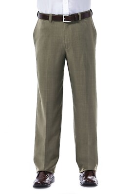 Haggar Men's E-CLO Stria Flat Front Dress Pant Khaki / 34x32