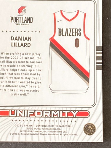 DAMIAN LILLARD 2022-23 CONTENDERS OPTIC UNIFORMITY - Picture 9 of 10