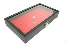 32 Jewelery Display Case Jewelry Travel Showcase Display Glass Lid Red Insert