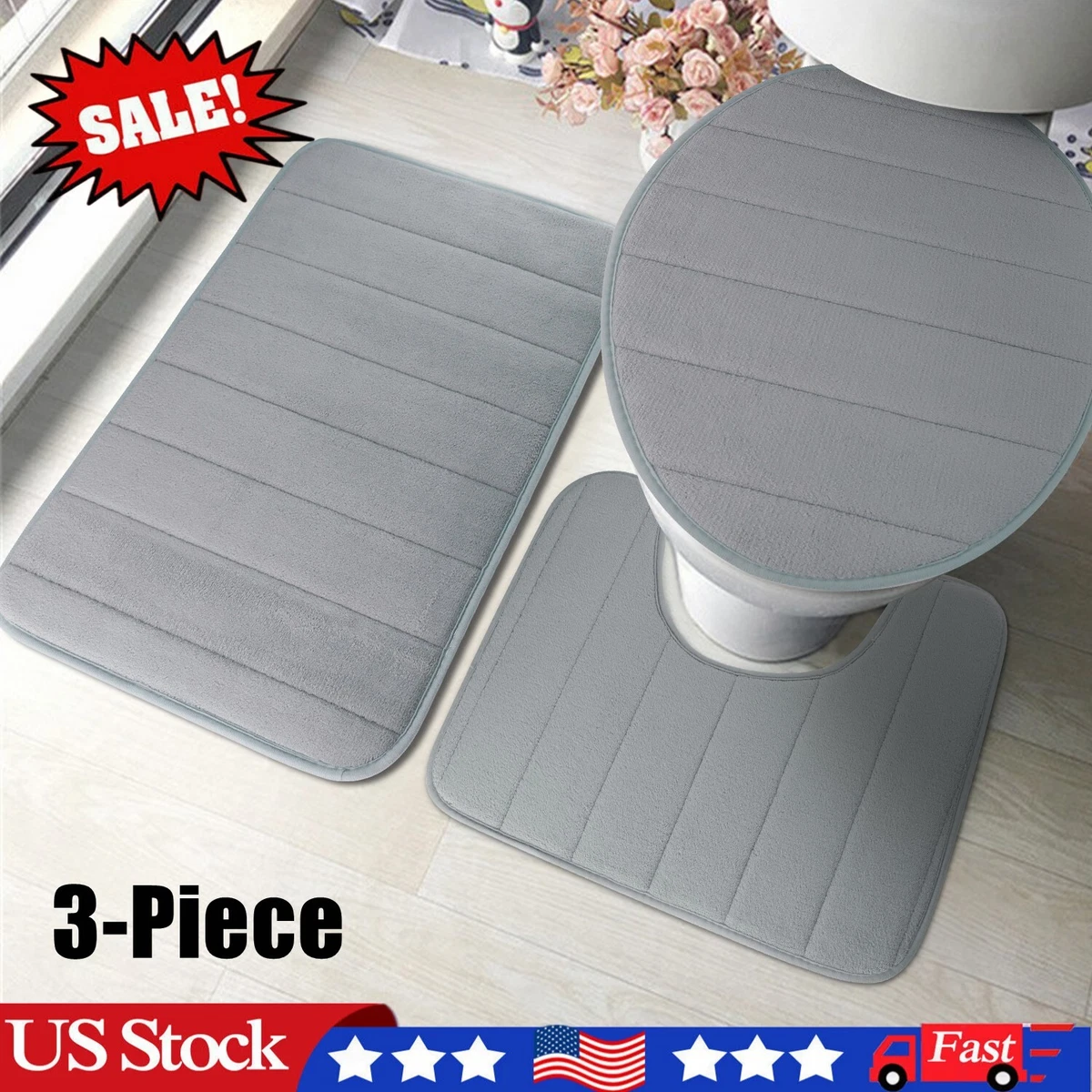 Memory Foam Bathroom Rug 3PCS Absorbent Bath Mat Set Small Large