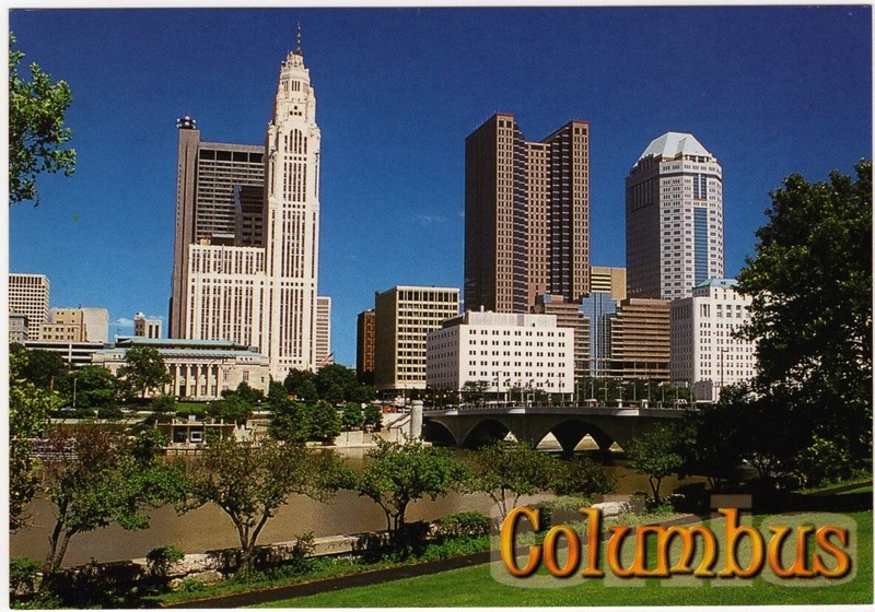 Color Postcard: Downtown Columbus, Ohio, looking east, LeVeque Tower 