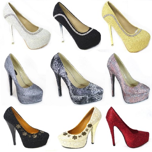 LADIES DIAMANTE COURT SHOES WOMENS DRESSY HIGH HEELS WEDDING BRIDAL