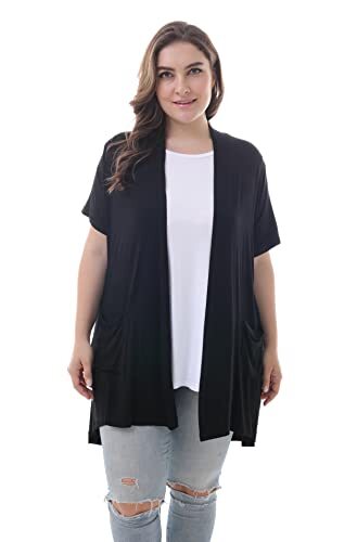 Women's Plus Size Short Sleeve Lightweight Soft Cardigan with  Pockets,4X,Black | eBay