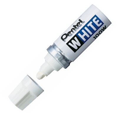 100W Pentel White Permanent Marker, Broad Point, White Ink, Pack of 4