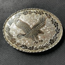 Mixed Metal Western Eagle Large Flower Pattern Belt Buckle With W Makers Mark