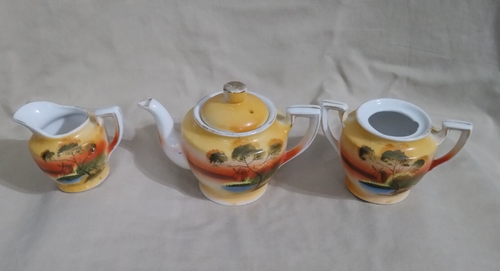VINTAGE NORITAKE BAUM AUF DER WIESE SET ANFANG 20. JAHRHUNDERT TEEKANNE ZUCKERKÄNNCHEN