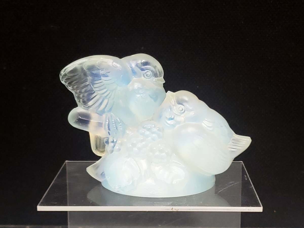 SABINO France 2 BIRDS Berry BRANCH OPALESCENT ART GLASS Large 4.5