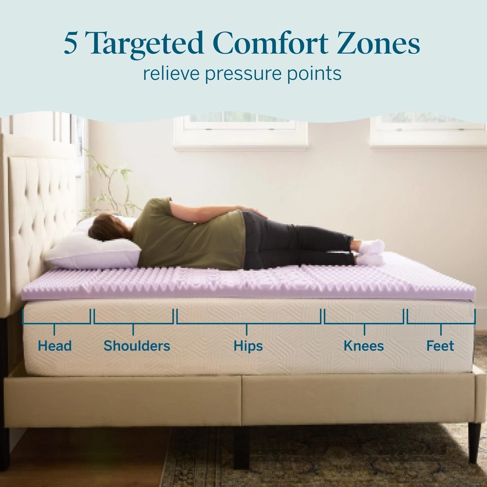 Colchón de espuma viscoelástica de 2 pulgadas con infusión de lavanda lúcida - tamaño completo - felpa... Foto 2 de 4