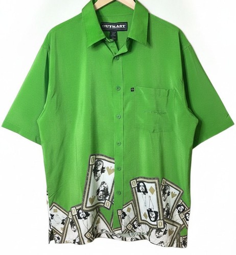 Vintage Y2K Outkast Clothing Co. André 3000 Big Boi Green Playing Card Shirt XL