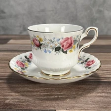 Vintage Royal Stafford Bone China Summer Glory Teacup Saucer England Rose Floral