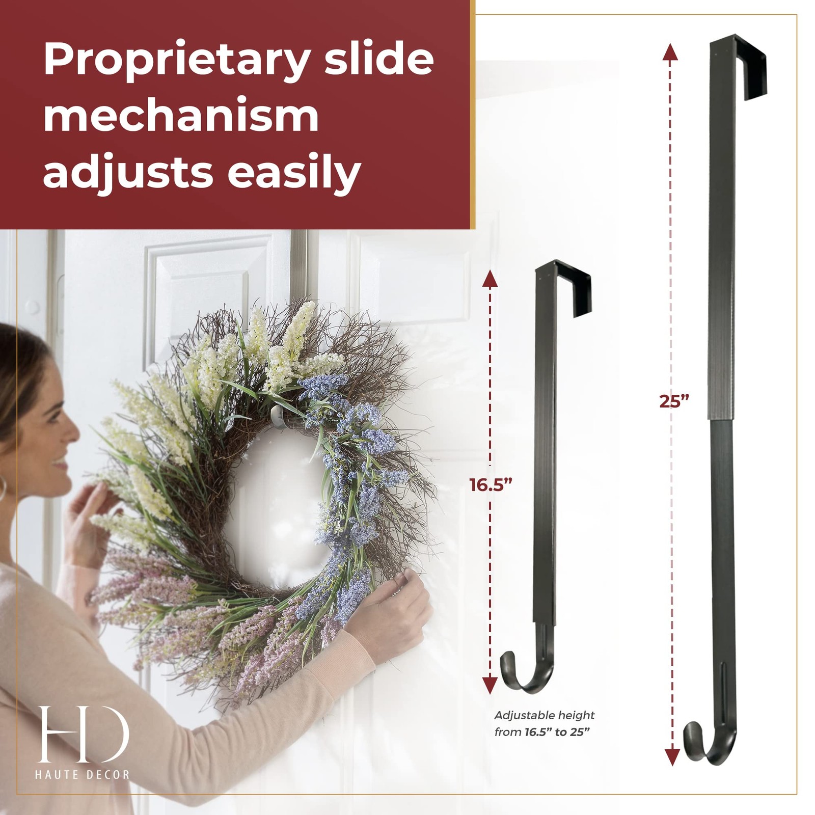 Adapt Adjustable Wreath Hanger (Brushed Nickel) &acirc;&euro;&rdquo; Over The Door Wreath Hanger