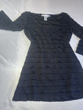 MAXSTUDIO Max Studio Black 3/4 Sleeve Black Ruffled Tiered Bodycon Shift Dress M