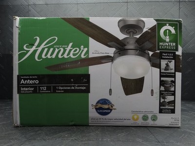 Hunter Antero 44 in. Hunter Express Indoor Matte Silver Ceiling Fan w/ Light Kit