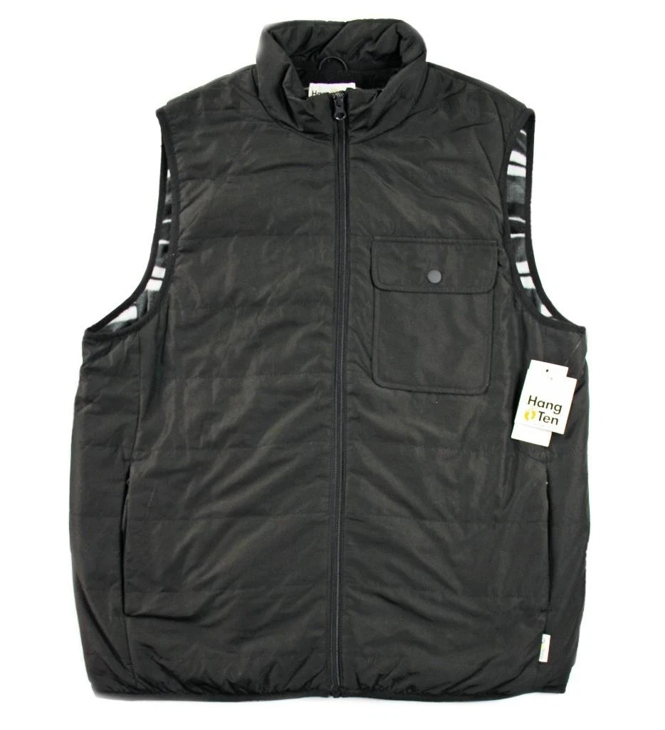Hang Ten Quilted Puffer Vest Mens S Lightweight Full Zip Fleece Lined Black $69