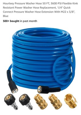 #ad Pressure Washer Hose 50 FT 3600 PSI Flexible Kink Resistant Power Washer Hos... $24.99