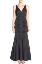 Xscape Ruched Taffeta Mermaid Gown Sz 6 Black