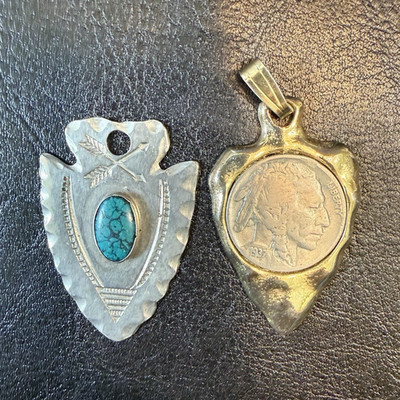 Arrowhead, Fred Harvey Turquoise  (synthetic, I think) -Buffalo Nickel arrowhead