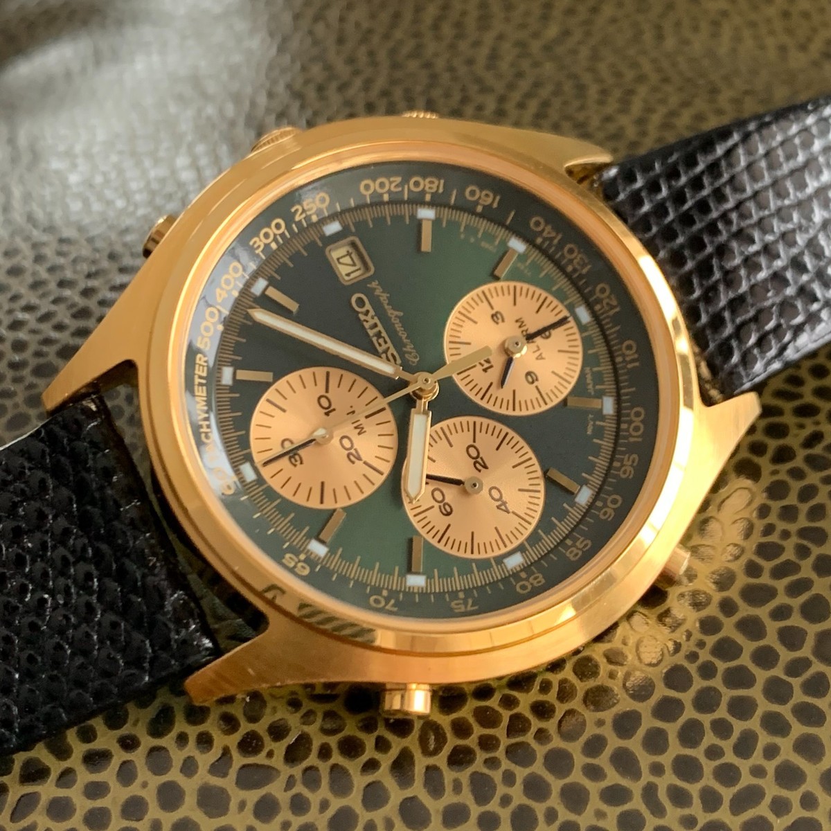 Seiko Green Dial Gold Tone Quartz 39mm Chronograph - NOS | eBay