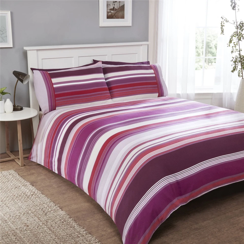 SO SOFT Stratos Flannelette Stripe Brushed Cotton Duvet Quilt Cover Set Bed Linen