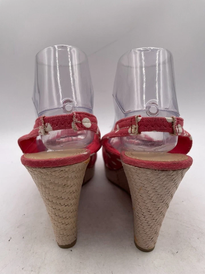 American Eagle Slingback Sandal Women's Sz 7W Red Cotton Polka Dot Wedge Heel - Image 3 of 4