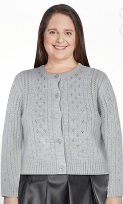 New Celebrity Pink Women Grey Pointelle Crew Cardigan Sweater Small