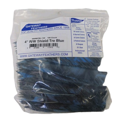 100 PackGateway Feathers 4" Right Wing: Shield Camo Tre Blue 400RSTBL-100 - Picture 1 of 3
