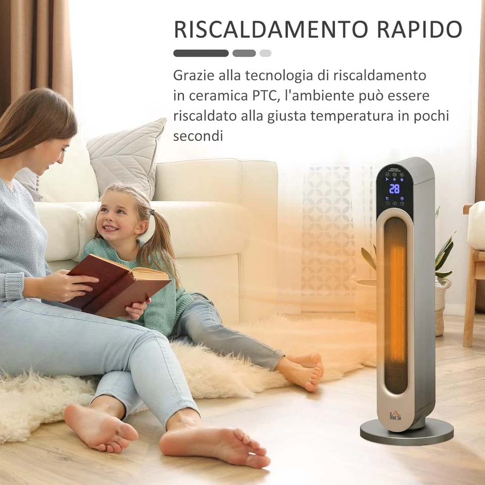 Stufa Elettrica Oscillante a 3 Modalità Di Riscaldamento, Termoventilatore Con T - Immagine 4 di 4