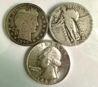 3 Random 90% Silver Quarter Lot Barber Standing Liberty Washington U.S. Coins