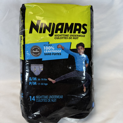 NEW SEALED NINJAMAS 14-nighttime Underwear S/M 38-70 Lbs 100% Leakproof