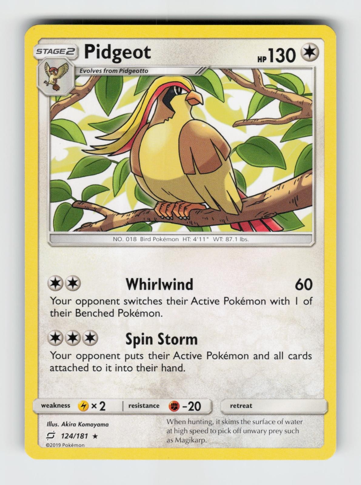 Pidgeot 124/181 Rare Team Up Pokemon 2019 Lightly Played
