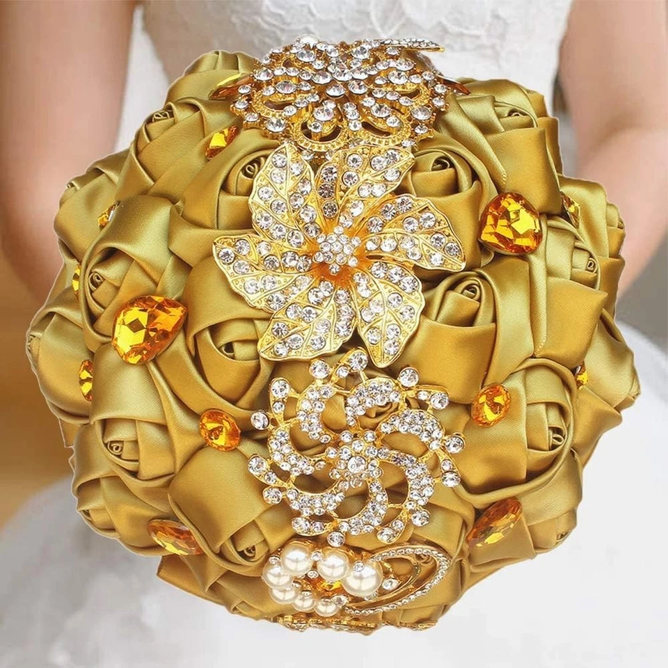 Luxurious Gold Rhinestone Bridal Bouquet - Image 3 of 4