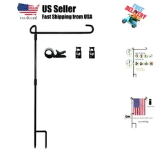 Garden Flag Stand-Holder-Pole with Flag Stopper and Clip Waterproof Powder-Co...