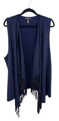 INC Fringe Vest Womens 3X Dark Blue Western Boho Festival Bohemian Lagenlook