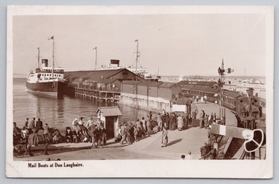 Dun Laoghaire Mail Boat RPPC; Train at Pier Platform; 1949 Postmark Ireland