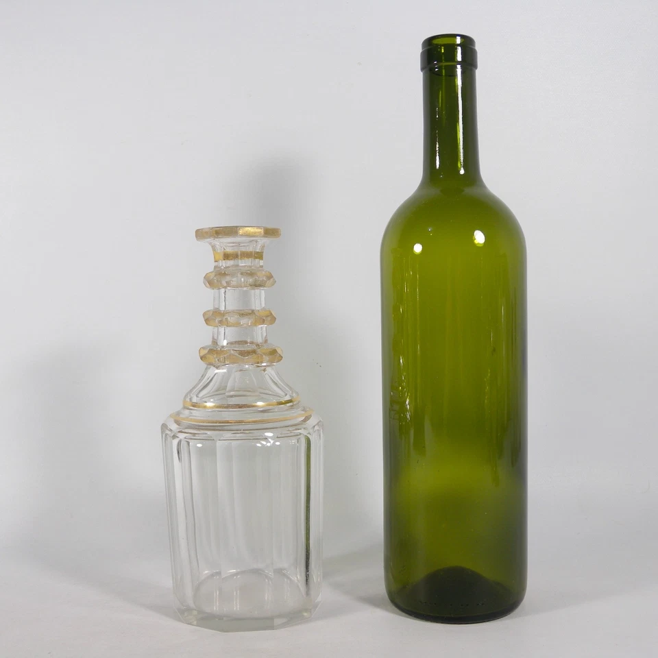 ANTICA BOTTIGLIA BOTTIGLIETTA AMPOLLA IN CRISTALLO MOLATO DORATO ORO FRANCESE - Immagine 2 di 4