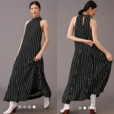 NWT Maeve Mock Neck Embroidered Polka Dot Sleeveless Maxi Shif A-Line Dress XS