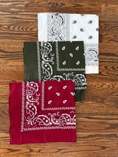 Set of 3 Cotton, Paisley Bandanas - White, Red, Green 26in x 26in