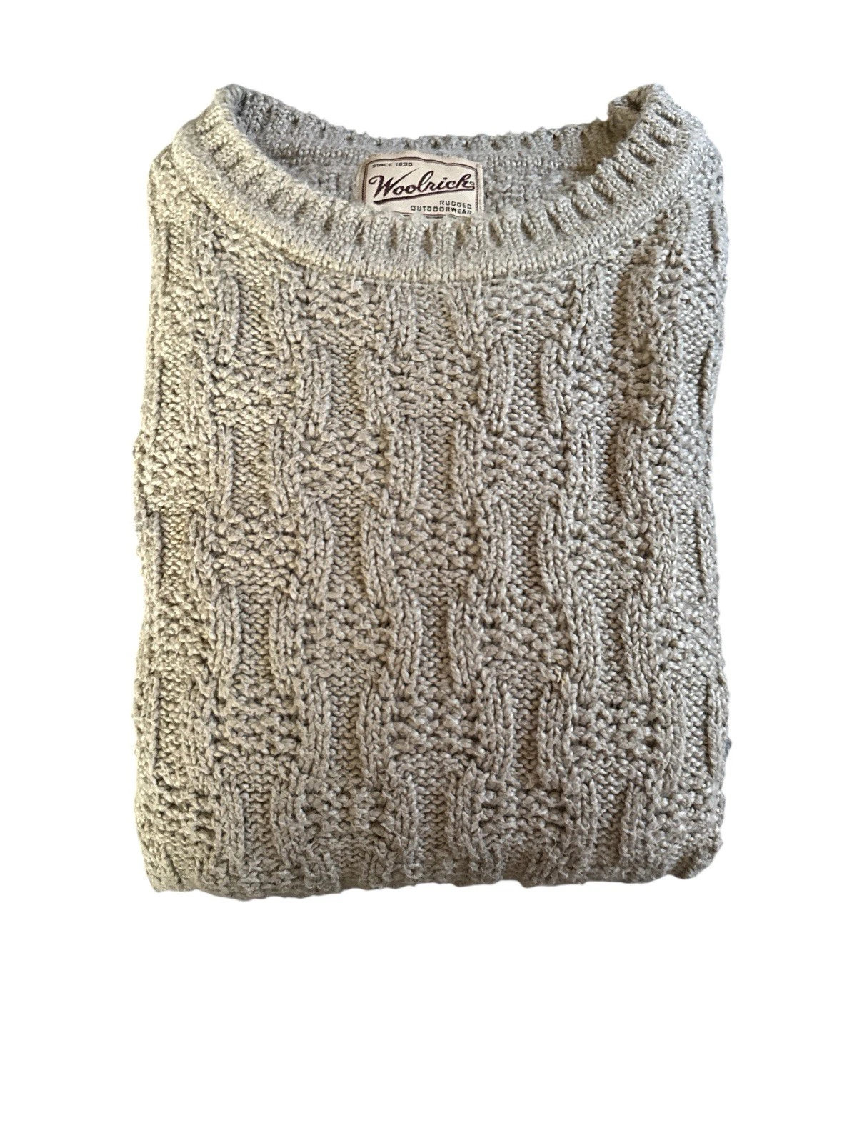 WOOLRICH Cable Knit Sweater Cotton Blend ~ Tan ~ Size: Large ~ Made in USA