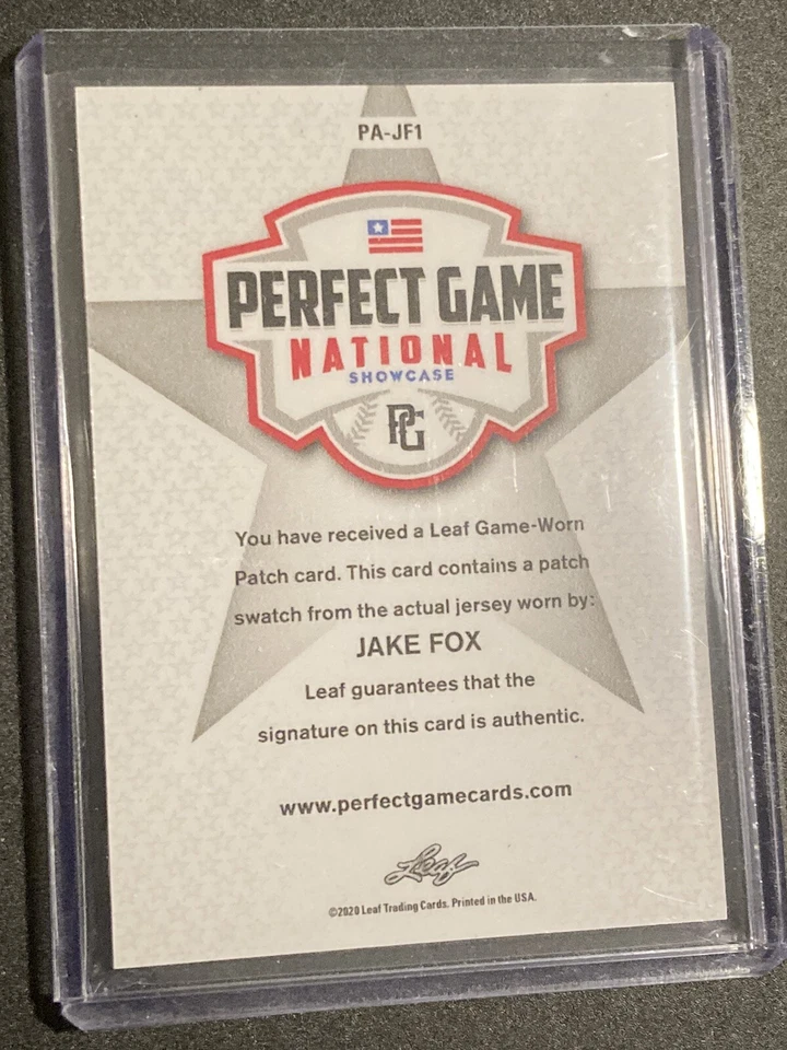 Jake Fox 2020 Leaf Perfect Game auto 1/1 Cleveland Guardians Indians TopProspect - Image 2 of 2