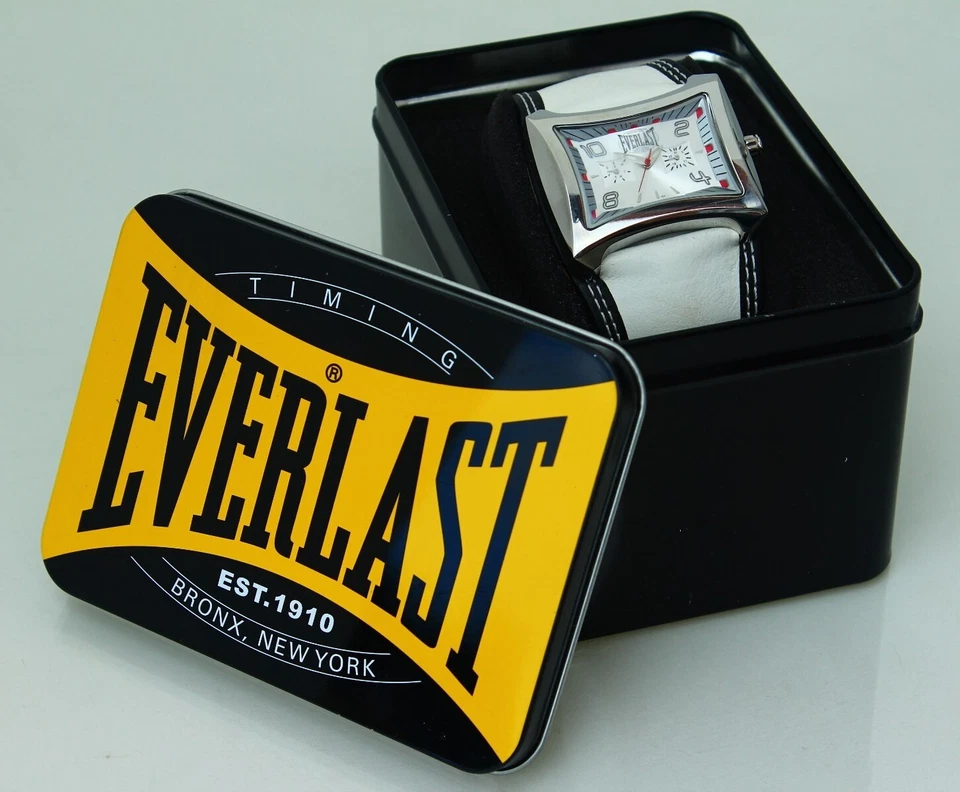 Reloj Everlast 490001104 plata esfera múltiple correa de cuero blanco + caja PVP £99.95 Foto 2 de 4