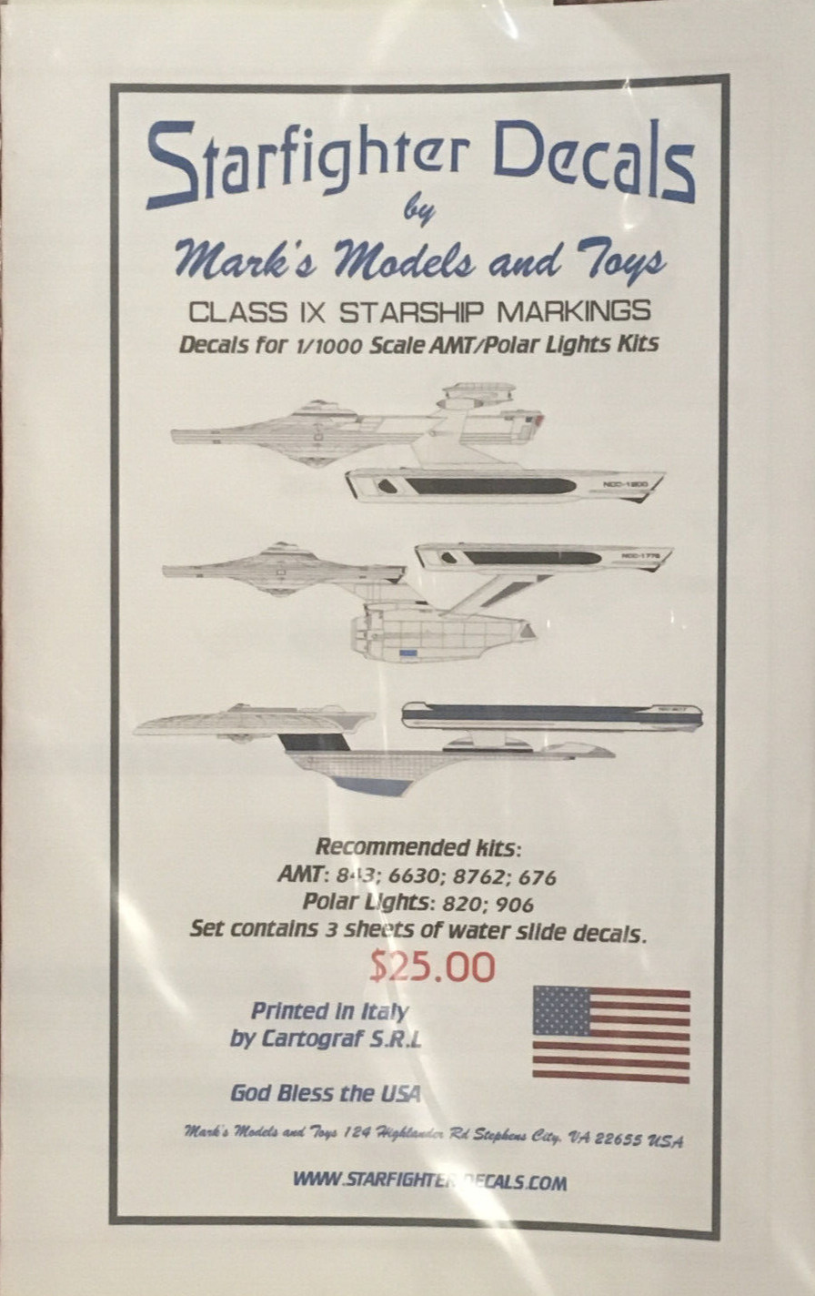 Starfighter Decals Class IX Starship Markings For Polar Lights/AMT 1/1000 scale