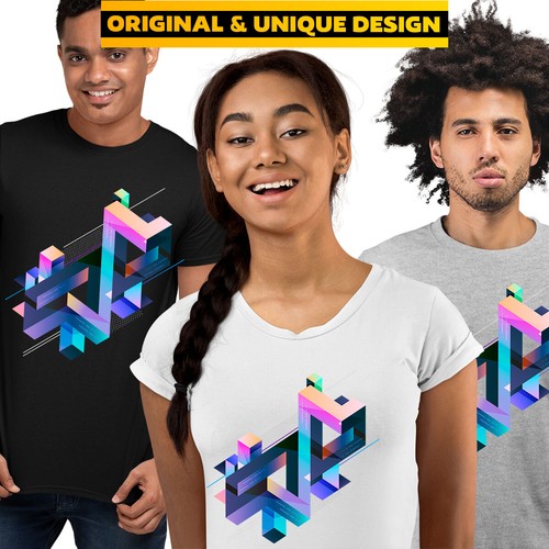 Abstracto 3D Geométrico Multicolor Camiseta Composición Regalo Divertido Hombre Niños Camiseta - Imagen 25 de 26