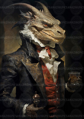 Drache Kunstdruck Fantasy Eidechse Gentleman Dressed Kreatur Gothic Reptil M69