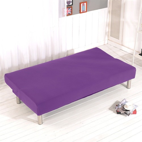 Futon Sofa Cover Solid Color Foldable Sofa Bed Cover Armless Elastic Slipcover - Picture 15 of 25