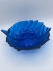 Blenko Large Glass Cabbage Leaf Bowl 12in Dark Blue Cobalt Molded