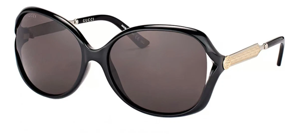 New GUCCI GG0076S 001 60mm Black Gold Butterfly Sunglasses Japan