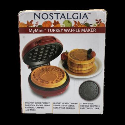 Nostalgia MyMini Electric Turkey Waffle Maker Cranberry Color 6 inch NEW